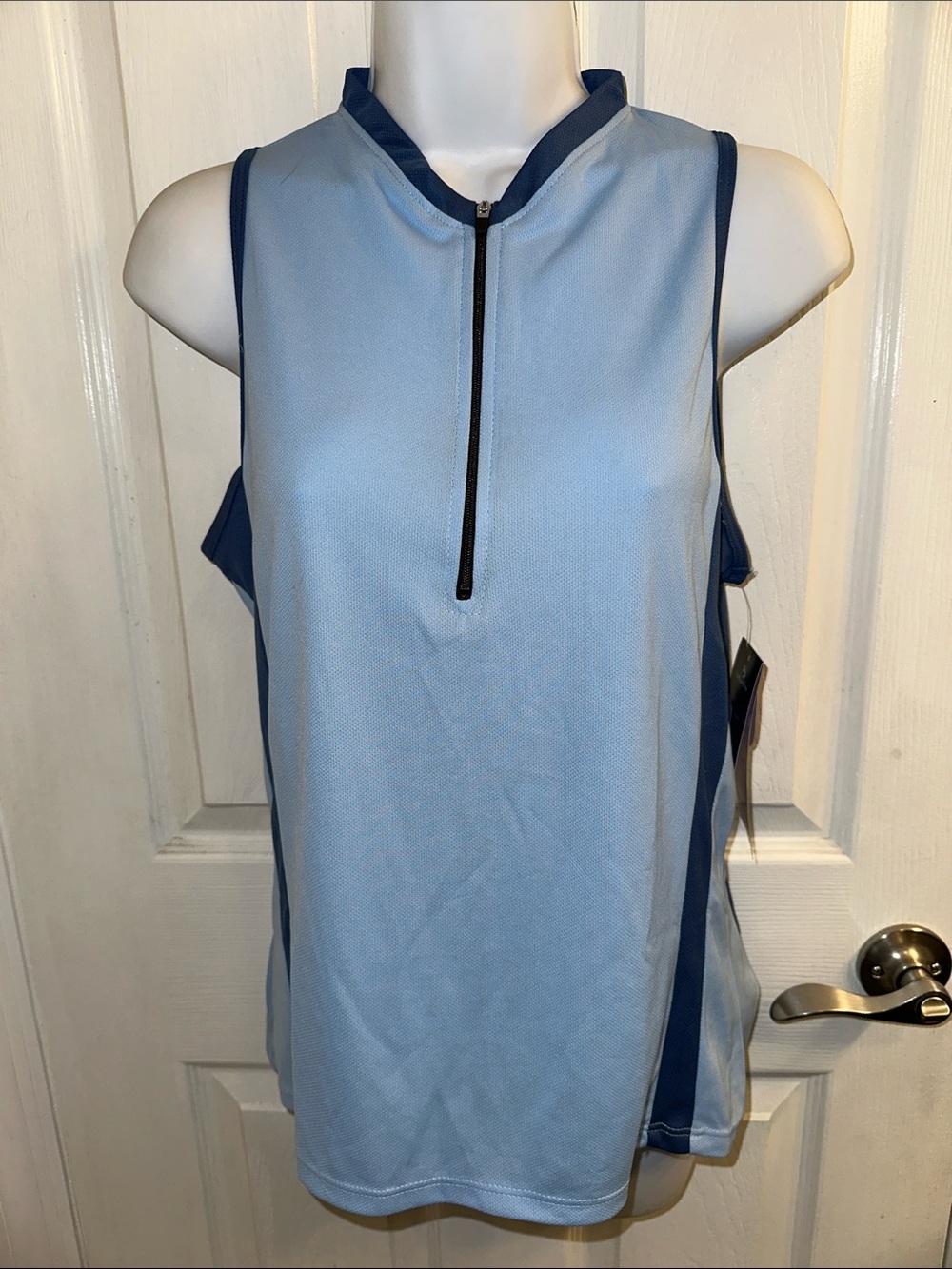 NWT BELLWETHER Women’s Light Blue Sleeveless Zip-Front Blue Heat Wave Jersey XL